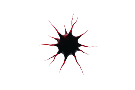 Abstract spiky shape with red tendrils radiating from a dark central core.