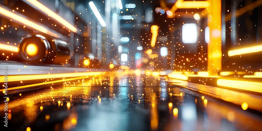 Poster futuristic cityscape with glowing neon lights, abstract architecture, illuminated streets, and vibra