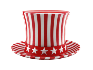 Festive red and white striped top hat for celebration events, cut out