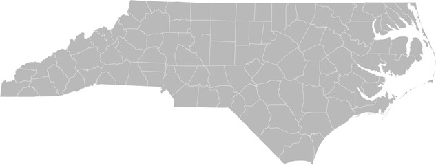 North Carolina vector map with county boundaries (Web Mercator projection, PPT-compatible & fully editable)