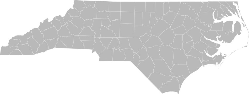 North Carolina vector map with county boundaries (Web Mercator projection, PPT-compatible & fully editable)