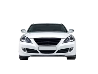 Modern white sedan with sleek design and prominent grille, cut out