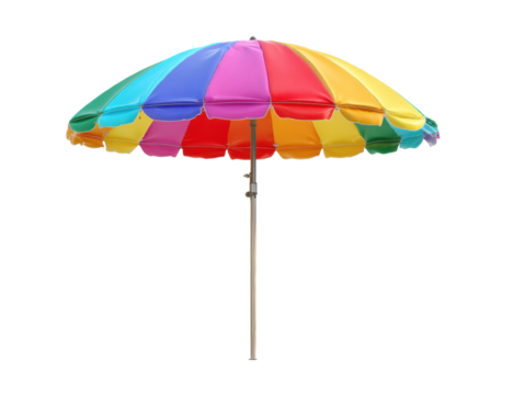 Colorful beach umbrella for sunny days at the shore, cut out