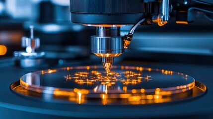 Precision engineering equipment close up view of a microscopic process