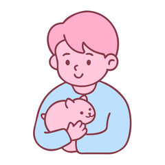 Boy Holding Pet Hamster Icon Child Animal Care Rodent Transparent Background