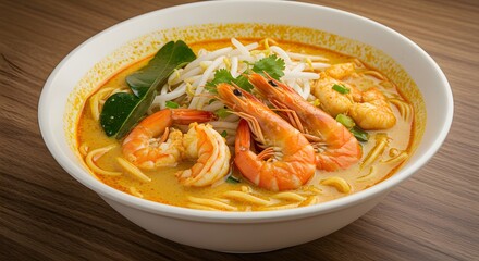 Delicious shrimp noodle soup bowl with fresh ingredients for a tasty and healthy meal idea