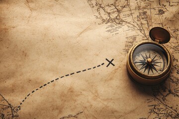 Vintage treasure map with compass