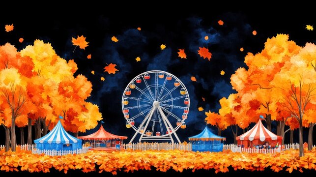 Autumnal ferris wheel and carnival illustration