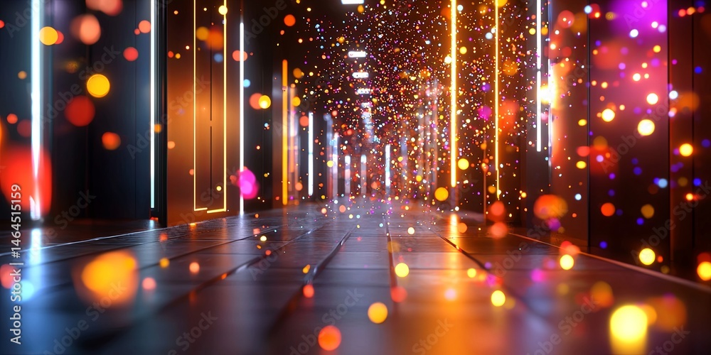 Fototapete Futuristic Data Center Corridor with Illuminated Pathways and Digital Particles in a High-Tech Environment for Technology and Innovation Concepts