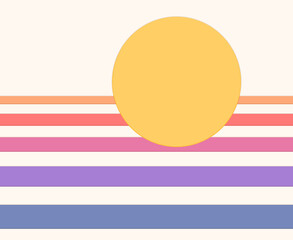 minimal colorful retro sunset graphic background , paper cut style.