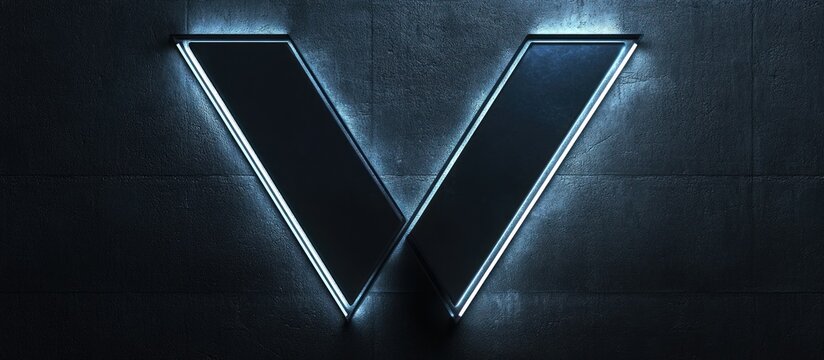 Illuminated letter V on dark wall.