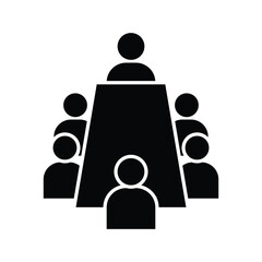 Team meeting room vector icon. Corporate boardroom illustration, Office meeting space symbol, Modern conference room icon design. Flat icon of business discussion room. Vector illustration. EPS 10
