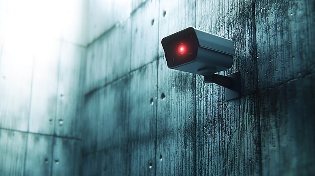 Bright red light displayed on an exterior wall signifying a modern home security system installation