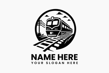 Monochrome Steam Train Illustration. Minimalist Vintage Art Vector Logo