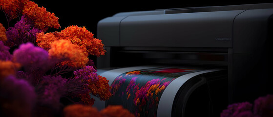 Large Format Printer Printing Colorful Floral Design