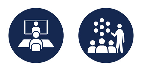 Editable meeting room symbol. Flat design boardroom icon. Team collaboration room icon. Round table meeting icon. Vector illustration.