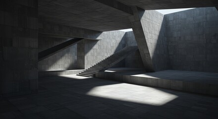 Concrete architecture building with stairs and light
