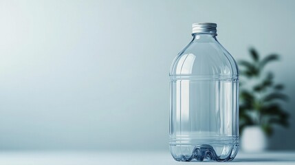 Empty clear plastic bottle on light blue background