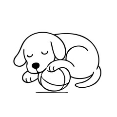 Cute Dog Playing Happy with ball Line Drawing Marker