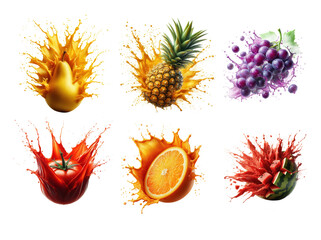 Splashing fruits and vegetables explosion