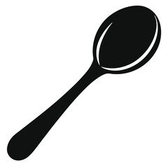 A simple black spoon is displayed diagonally against a plain white background clearly