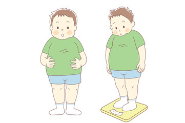 肥満体型の男の子のベクターイラストセット