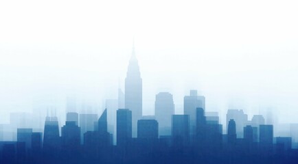 Obraz premium Blue skyline with famous buildings, blurred view
