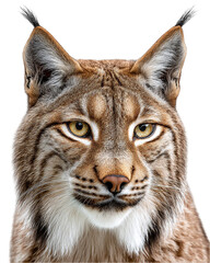 Obraz premium Close-up of a majestic lynx with prominent ears and striking eyes, set against a neutral background