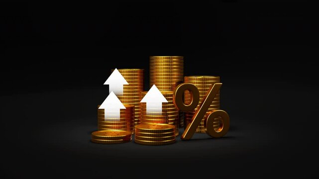 Market Profit Increase &ndash; Golden Coins and Percent Rise Animation