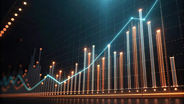 Glowing financial chart with rising bars and line graph, symbolizing growth, success, and innovation in business analytics