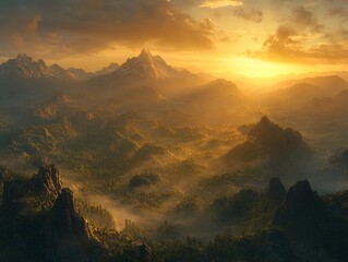 Fototapeta premium Majestic sunrise over mountain range nature landscape tranquil environment scenic viewpoint awe-inspiring concept