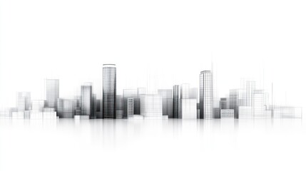 Modern city skyline illustration minimalist grayscale architecture design