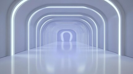 Futuristic glowing corridor abstract white tunnel background