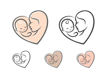 Mother and Baby Love Logo in Heart Shape
