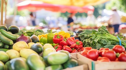Farmers' market with fresh organic fruits and vegetables,
