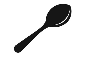 A single black spoon is displayed diagonally against a stark white background