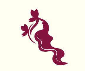 Floral beauty: a vector silhouette of a woman's face with tribal tattoo and swirling hair, embodying artistic fashion