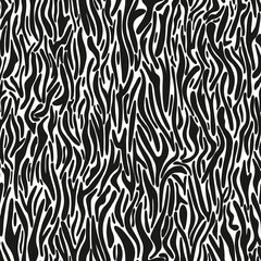 Zebra skin imitation animalistic print. Endless texture with curved black lines on white background.

