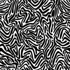 Zebra skin imitation animalistic print. Endless texture with curved black lines on white background.

