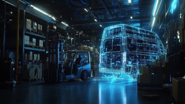 Digital vehicle design overlayed in a warehouse