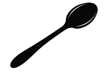 Simple black spoon illustration with rounded bowl and slender handle on clean white