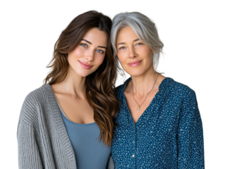 A Heartwarming Moment Captured: Young Woman Embracing Her Beloved Mother Bathed in Warm Natural Light