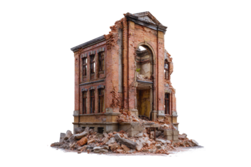 Ruined Brick Building Exterior Architectural Remains After Destruction