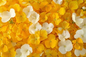 Close-up view of a vibrant display of yellow and white flowers.