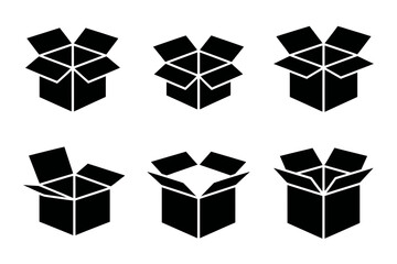 Open cardboard box packaging shipping moving icons