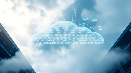 Cloud Computing Infrastructure with Binary Code Streams in High-Tech Server Environment – Futuristic Data Storage Concept, Generative Ai