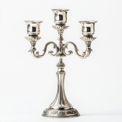 Victorian silver candelabra isolated on white background. 