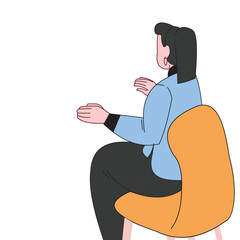 Vector design illustration of a woman dressed in neat formal dress from the back view and raising both palms forward.