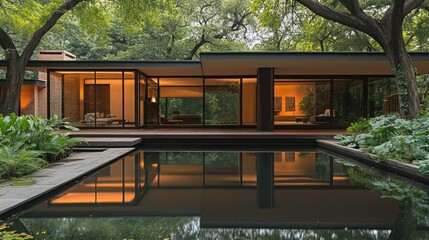 Fototapeta premium Modern home with tranquil pool