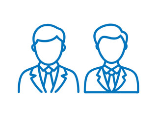 set of six black and white silhouette icons of men in business suits and ties. profile icons, business icons, user icons, avatar icons, men icons, male icons, suit icons, tie icons, black and white ic